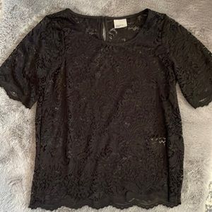 NWOT Vero Moda Black Scoop Neck Lace See Through Top